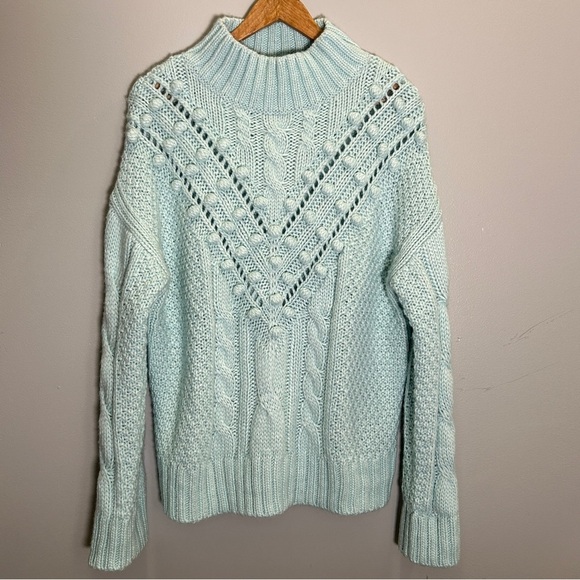 Marie Oliver Blue Mock Turtleneck Eris Cable-knit Sweater Medium - Picture 6 of 10
